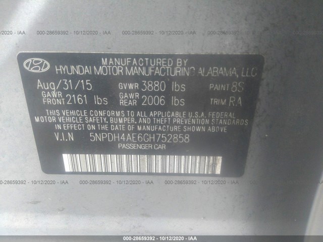 Photo 8 VIN: 5NPDH4AE6GH752858 - HYUNDAI ELANTRA 