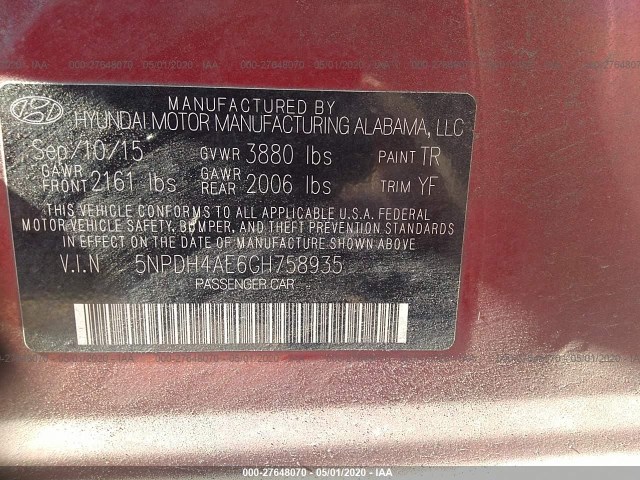 Photo 8 VIN: 5NPDH4AE6GH758935 - HYUNDAI ELANTRA 