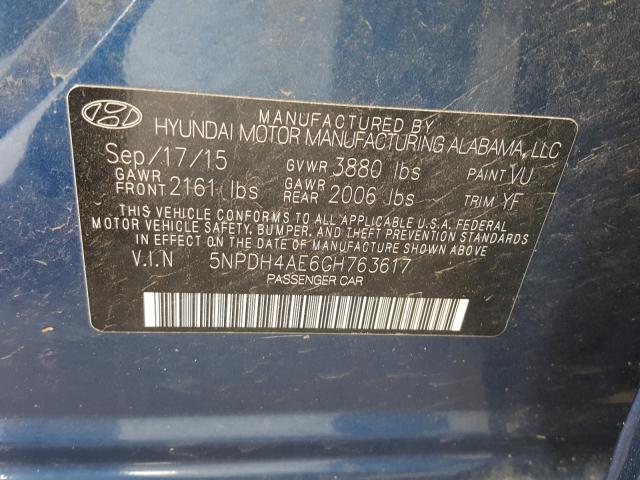 Photo 9 VIN: 5NPDH4AE6GH763617 - HYUNDAI ELANTRA SE 