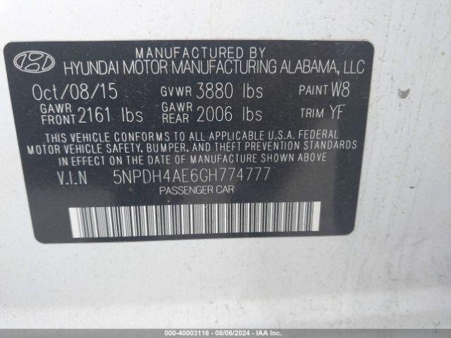 Photo 8 VIN: 5NPDH4AE6GH774777 - HYUNDAI ELANTRA 