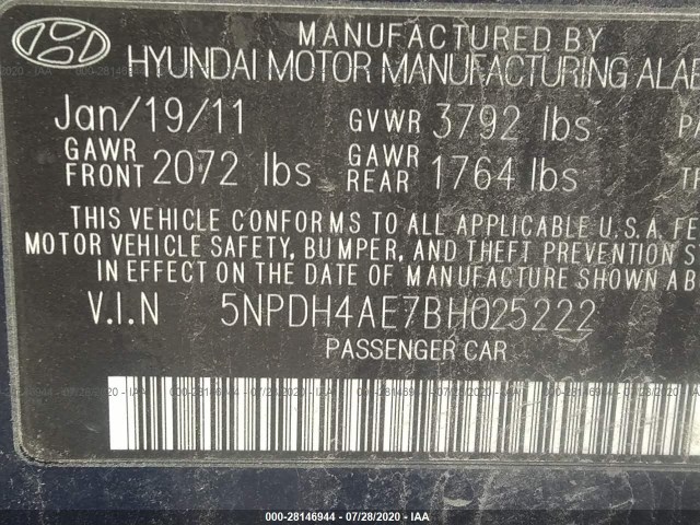 Photo 8 VIN: 5NPDH4AE7BH025222 - HYUNDAI ELANTRA 