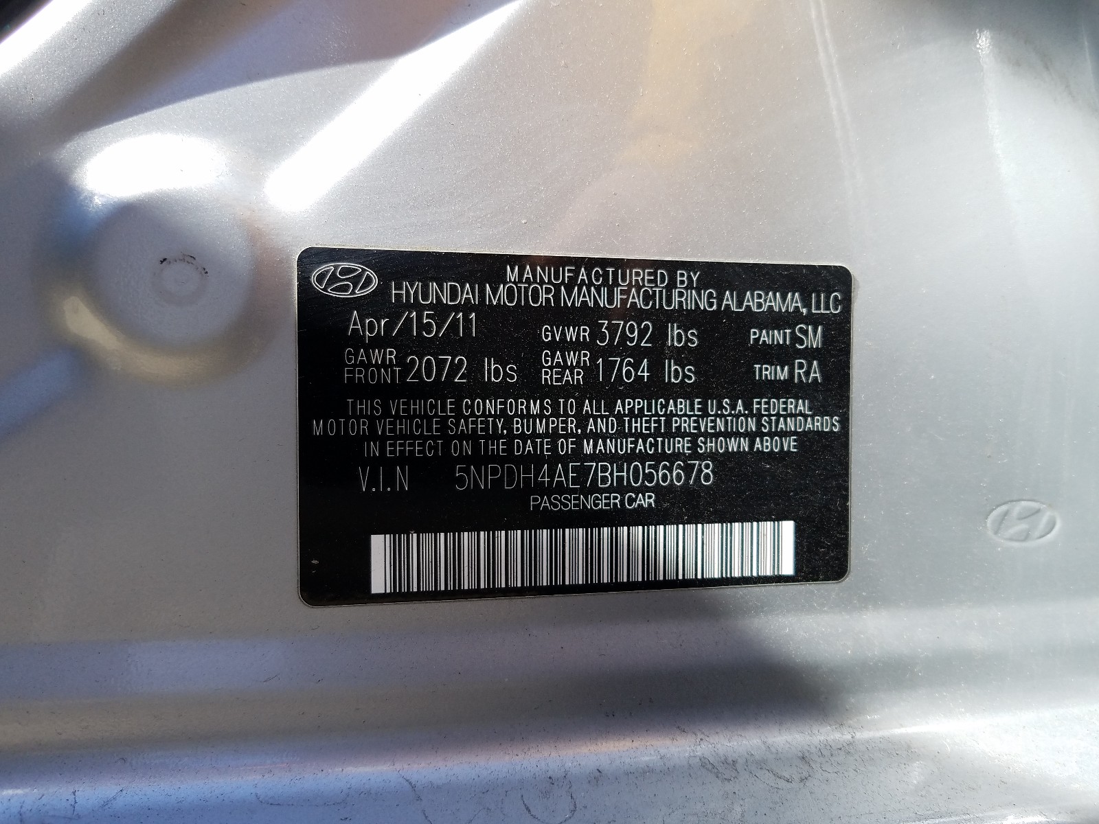 Photo 9 VIN: 5NPDH4AE7BH056678 - HYUNDAI ELANTRA GL 