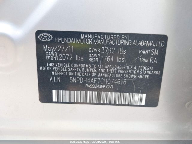 Photo 8 VIN: 5NPDH4AE7CH074616 - HYUNDAI ELANTRA 