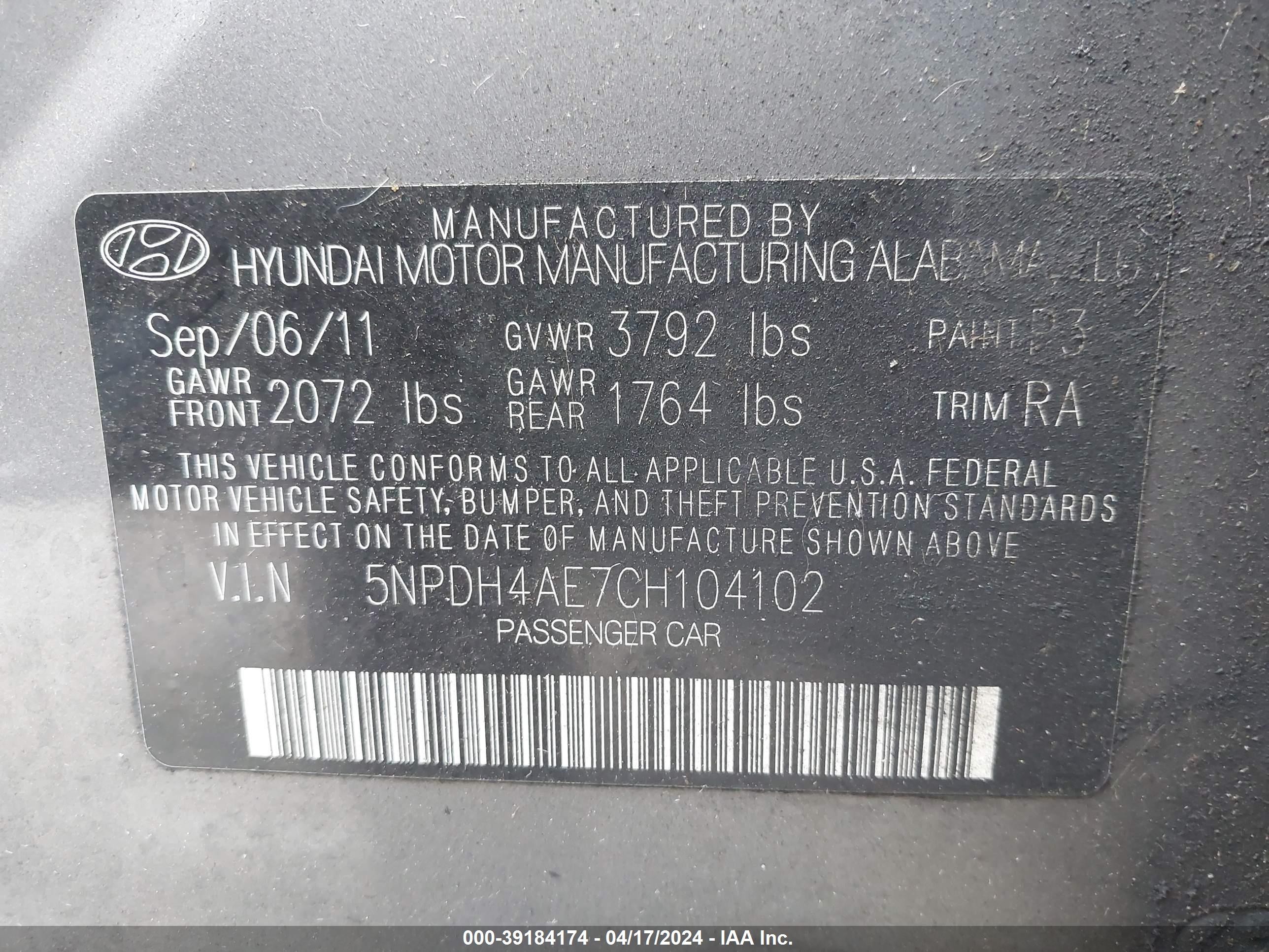 Photo 8 VIN: 5NPDH4AE7CH104102 - HYUNDAI ELANTRA 