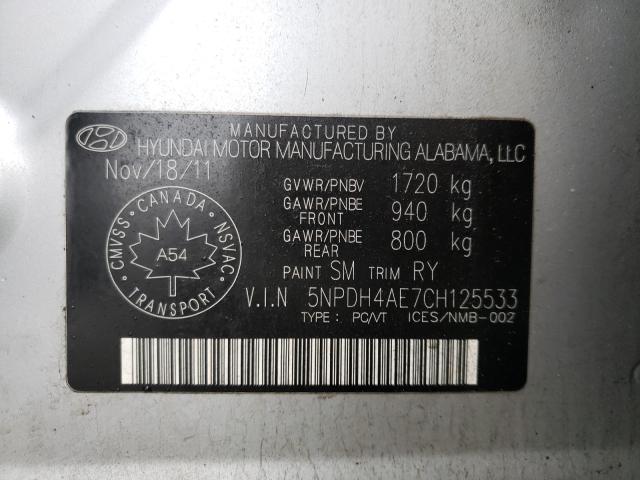 Photo 9 VIN: 5NPDH4AE7CH125533 - HYUNDAI ELANTRA GL 