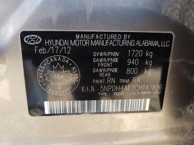 Photo 9 VIN: 5NPDH4AE7CH147886 - HYUNDAI ELANTRA GL 