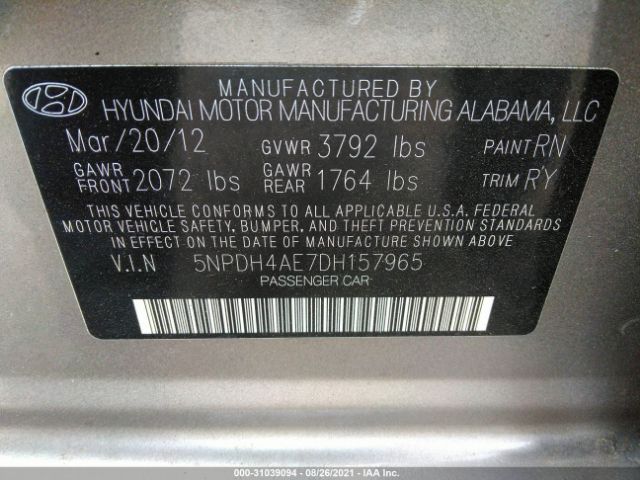 Photo 8 VIN: 5NPDH4AE7DH157965 - HYUNDAI ELANTRA 