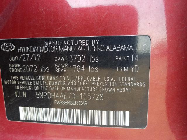 Photo 9 VIN: 5NPDH4AE7DH195728 - HYUNDAI ELANTRA GL 