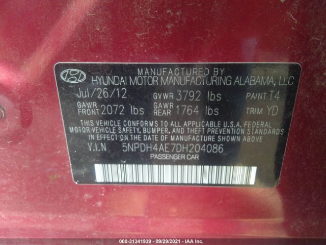 Photo 8 VIN: 5NPDH4AE7DH204086 - HYUNDAI ELANTRA 