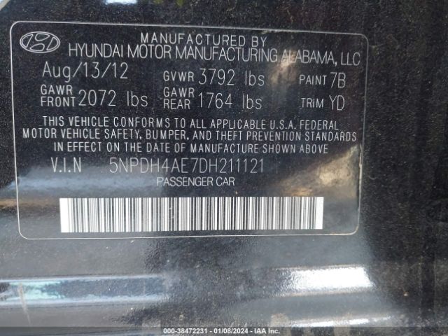 Photo 8 VIN: 5NPDH4AE7DH211121 - HYUNDAI ELANTRA 