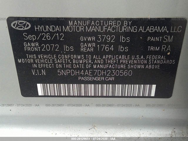 Photo 8 VIN: 5NPDH4AE7DH230560 - HYUNDAI ELANTRA 