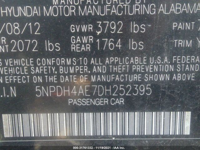 Photo 8 VIN: 5NPDH4AE7DH252395 - HYUNDAI ELANTRA 