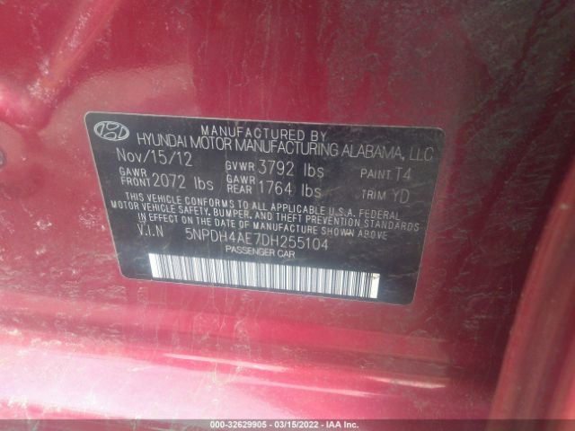 Photo 8 VIN: 5NPDH4AE7DH255104 - HYUNDAI ELANTRA 