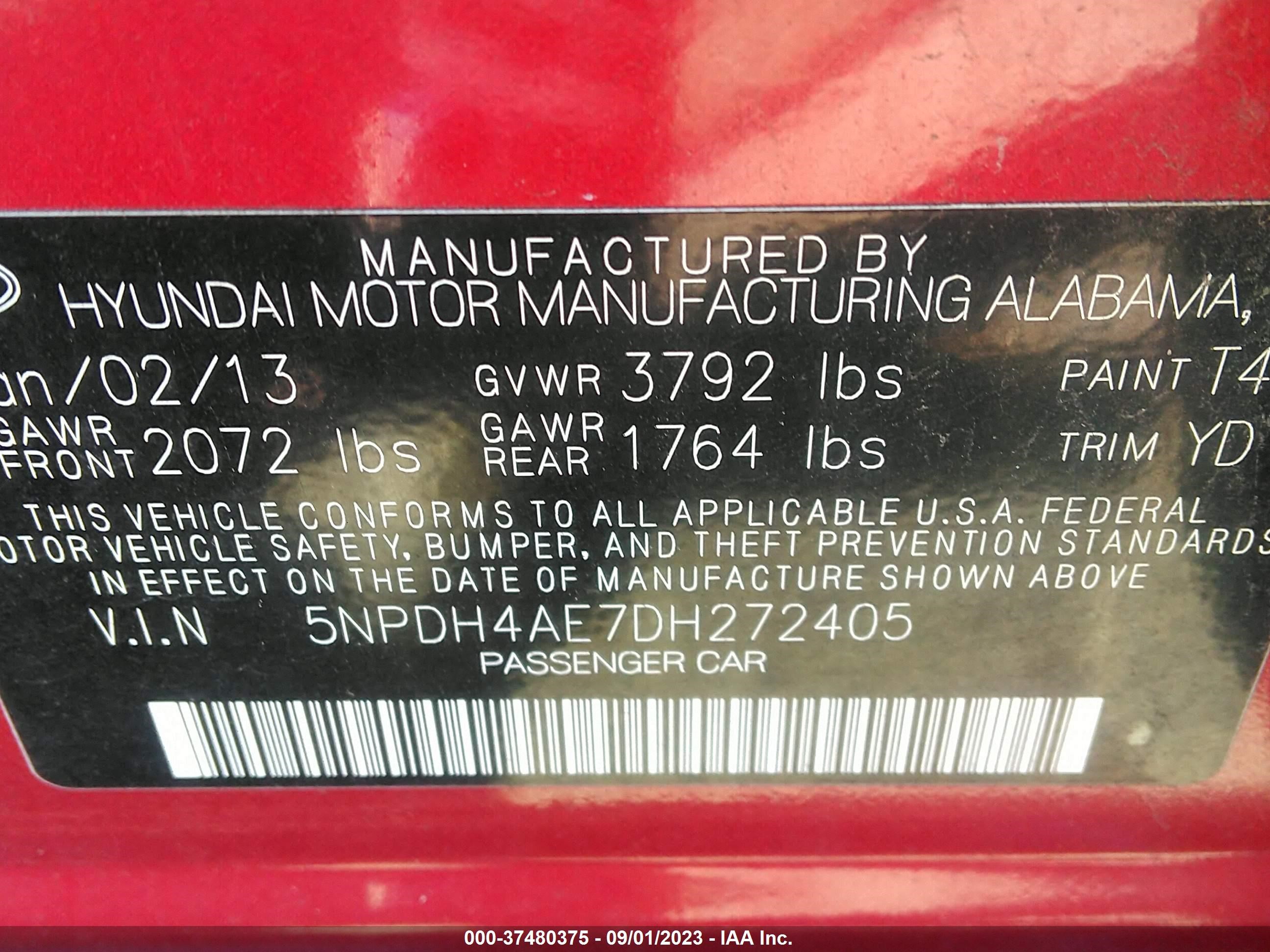 Photo 8 VIN: 5NPDH4AE7DH272405 - HYUNDAI ELANTRA 