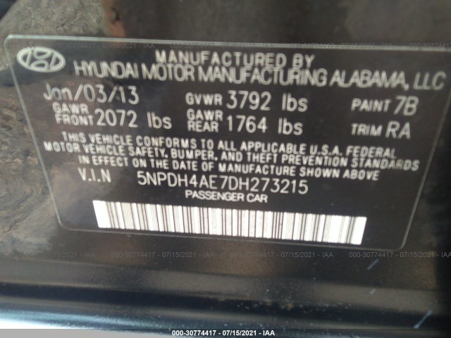 Photo 8 VIN: 5NPDH4AE7DH273215 - HYUNDAI ELANTRA 