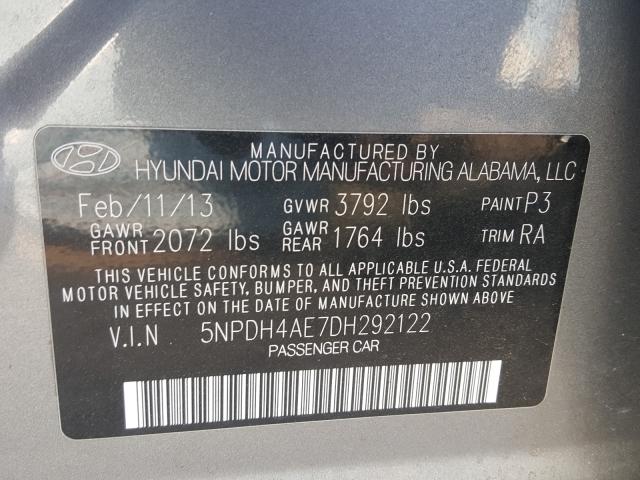 Photo 9 VIN: 5NPDH4AE7DH292122 - HYUNDAI ELANTRA GL 