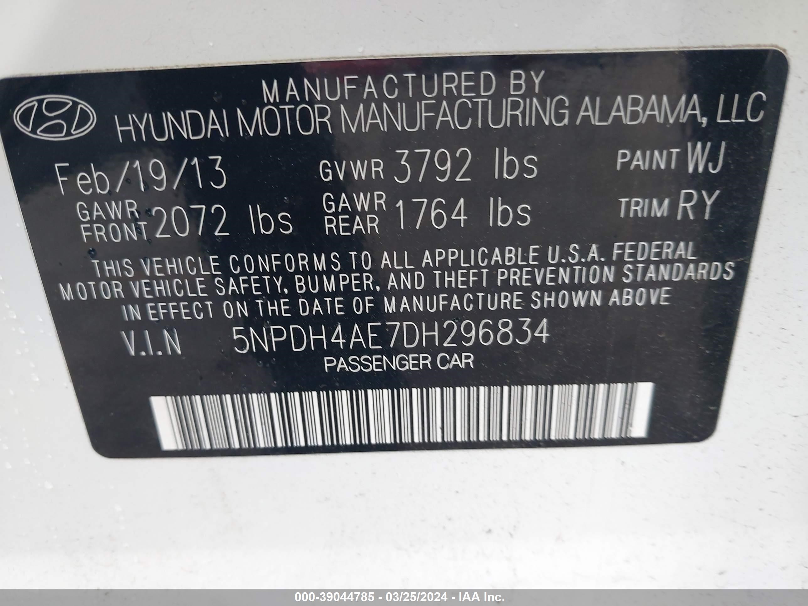 Photo 8 VIN: 5NPDH4AE7DH296834 - HYUNDAI ELANTRA 