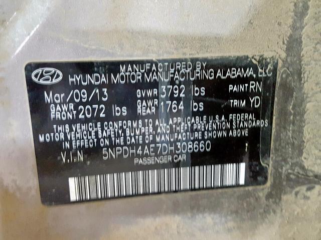 Photo 9 VIN: 5NPDH4AE7DH308660 - HYUNDAI ELANTRA GL 