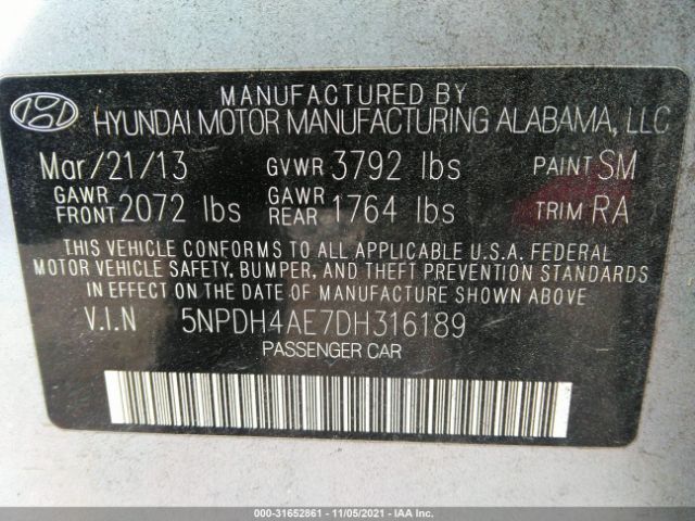 Photo 8 VIN: 5NPDH4AE7DH316189 - HYUNDAI ELANTRA 