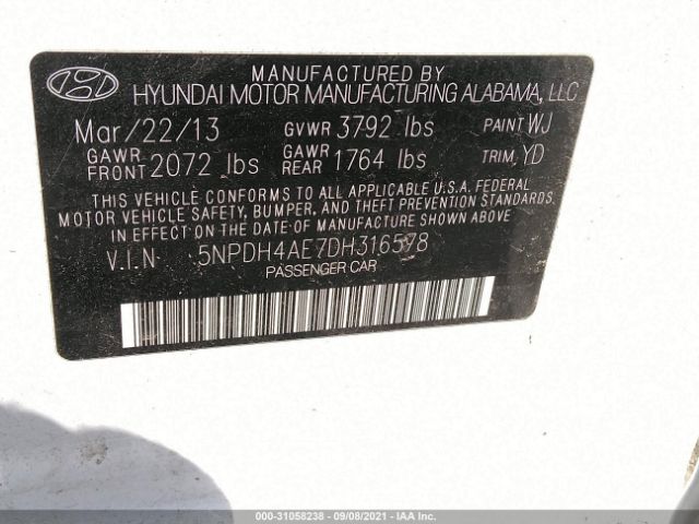 Photo 8 VIN: 5NPDH4AE7DH316578 - HYUNDAI ELANTRA 