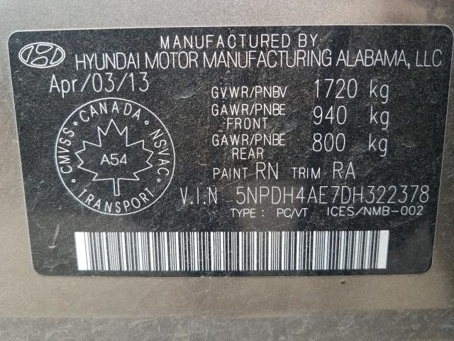 Photo 9 VIN: 5NPDH4AE7DH322378 - HYUNDAI ELANTRA GL 