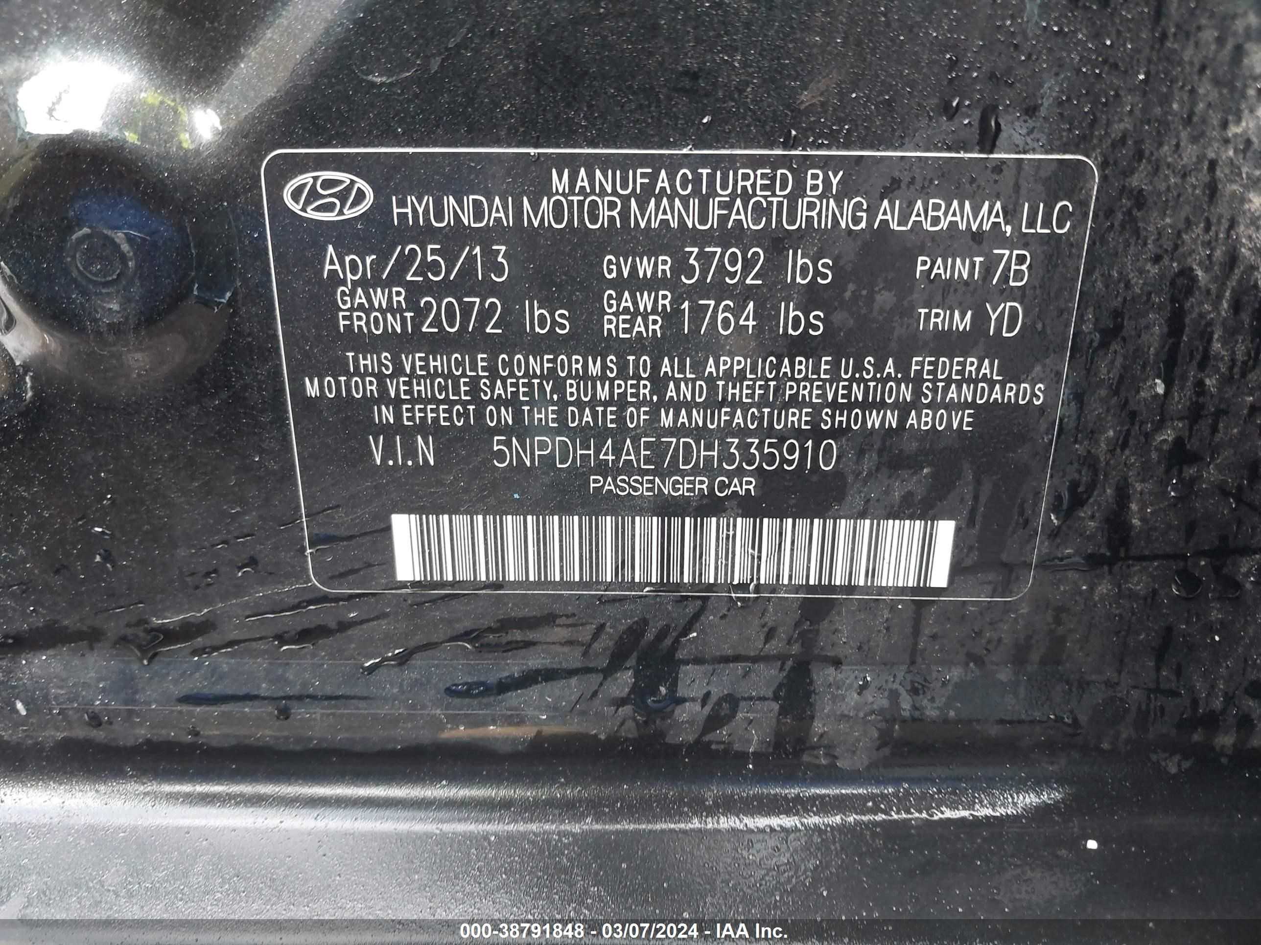 Photo 8 VIN: 5NPDH4AE7DH335910 - HYUNDAI ELANTRA 