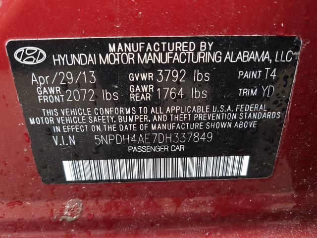 Photo 9 VIN: 5NPDH4AE7DH337849 - HYUNDAI ELANTRA GL 