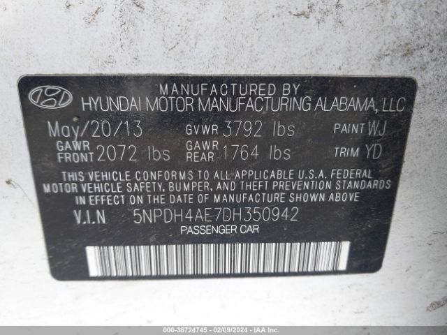 Photo 8 VIN: 5NPDH4AE7DH350942 - HYUNDAI ELANTRA 