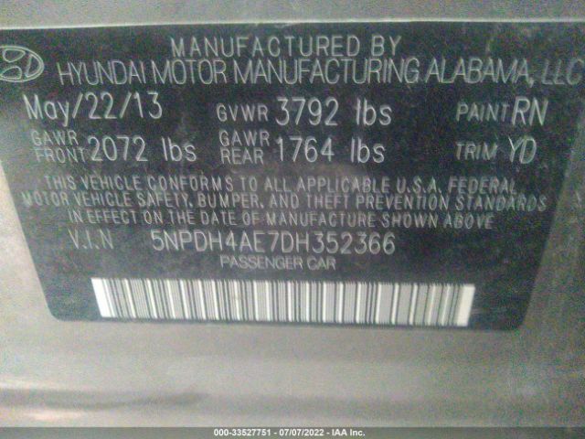 Photo 8 VIN: 5NPDH4AE7DH352366 - HYUNDAI ELANTRA 