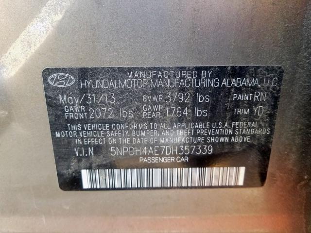 Photo 9 VIN: 5NPDH4AE7DH357339 - HYUNDAI ELANTRA GL 