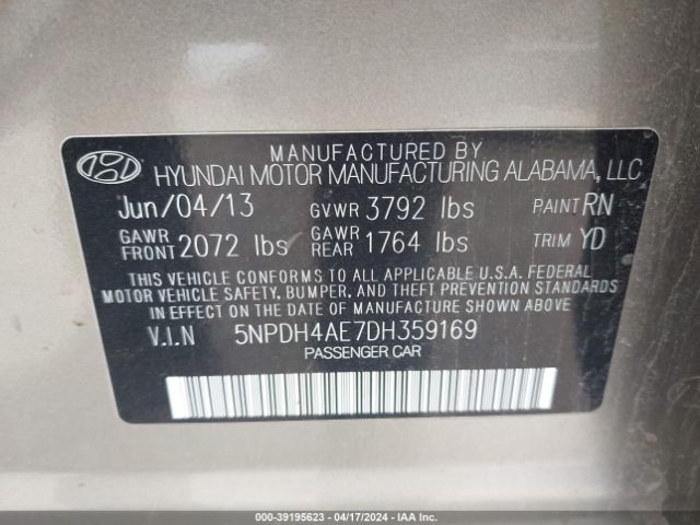 Photo 8 VIN: 5NPDH4AE7DH359169 - HYUNDAI ELANTRA 