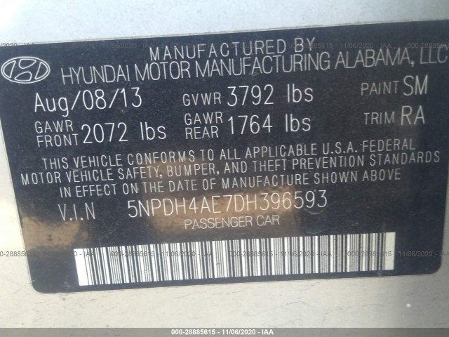 Photo 8 VIN: 5NPDH4AE7DH396593 - HYUNDAI ELANTRA 