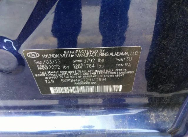 Photo 8 VIN: 5NPDH4AE7DH412694 - HYUNDAI ELANTRA 