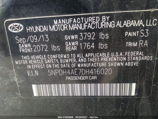 Photo 8 VIN: 5NPDH4AE7DH416020 - HYUNDAI ELANTRA 