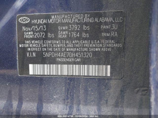 Photo 8 VIN: 5NPDH4AE7DH451320 - HYUNDAI ELANTRA 