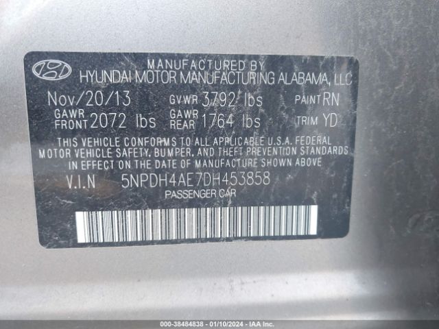 Photo 8 VIN: 5NPDH4AE7DH453858 - HYUNDAI ELANTRA 