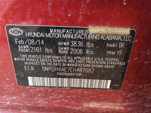 Photo 9 VIN: 5NPDH4AE7EH487087 - HYUNDAI ELANTRA SE 