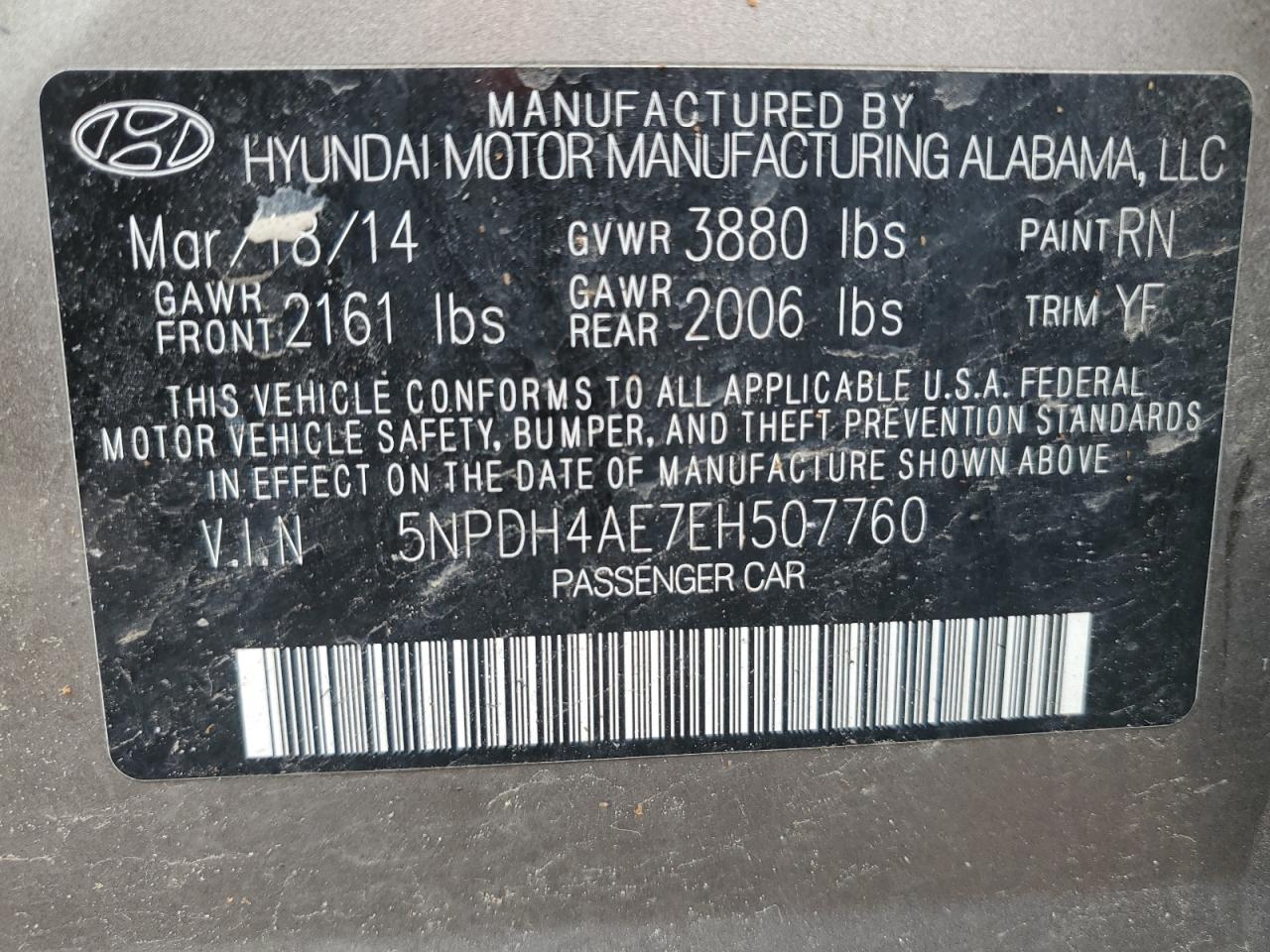 Photo 11 VIN: 5NPDH4AE7EH507760 - HYUNDAI ELANTRA 