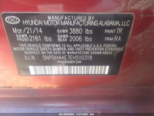 Photo 8 VIN: 5NPDH4AE7EH510318 - HYUNDAI ELANTRA 