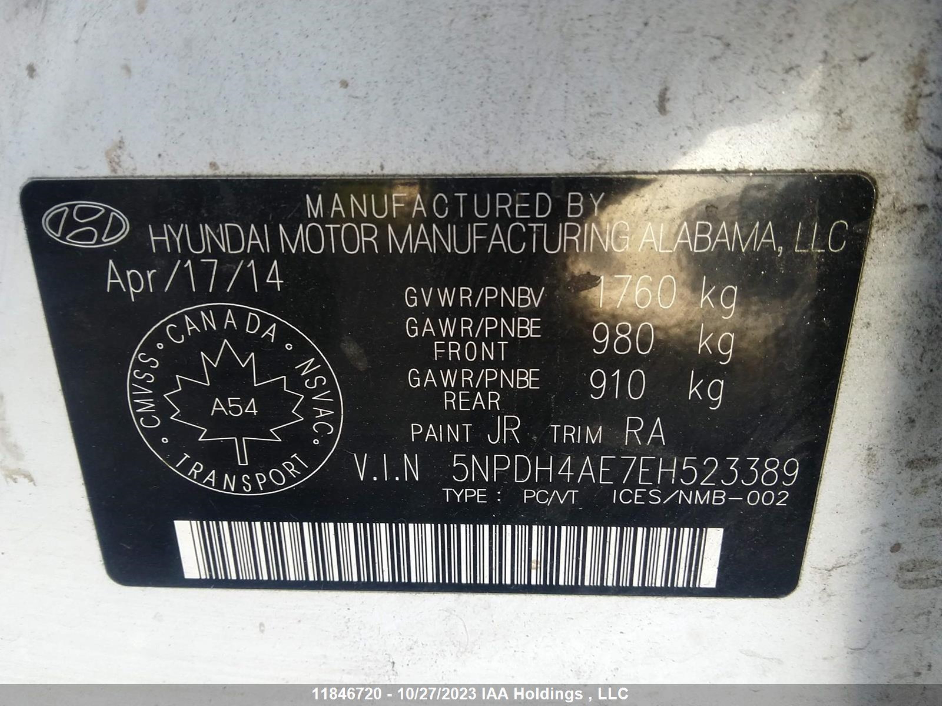 Photo 8 VIN: 5NPDH4AE7EH523389 - HYUNDAI ELANTRA 