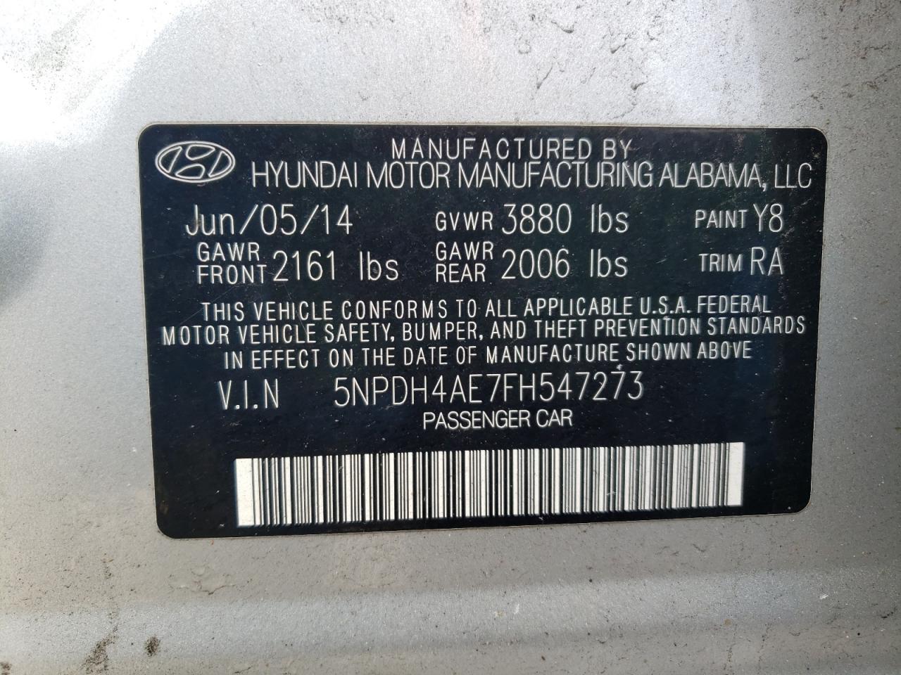 Photo 11 VIN: 5NPDH4AE7FH547273 - HYUNDAI ELANTRA 