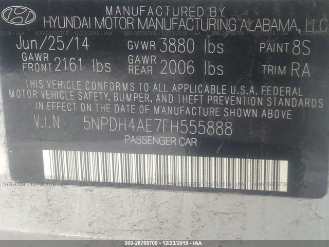 Photo 8 VIN: 5NPDH4AE7FH555888 - HYUNDAI ELANTRA 