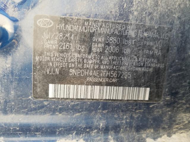 Photo 9 VIN: 5NPDH4AE7FH567295 - HYUNDAI ELANTRA SE 