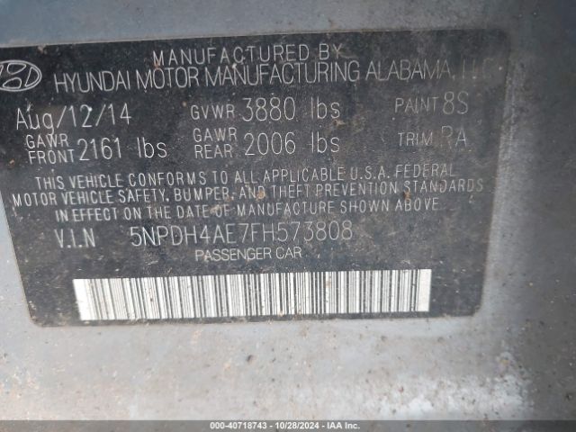 Photo 8 VIN: 5NPDH4AE7FH573808 - HYUNDAI ELANTRA 