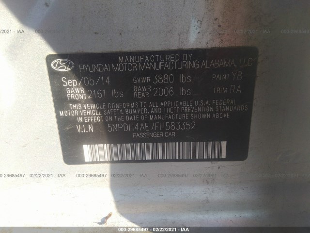 Photo 8 VIN: 5NPDH4AE7FH583352 - HYUNDAI ELANTRA 