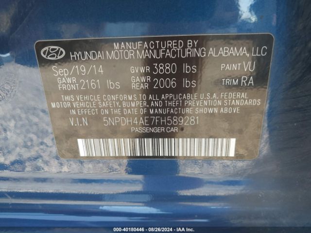 Photo 8 VIN: 5NPDH4AE7FH589281 - HYUNDAI ELANTRA 