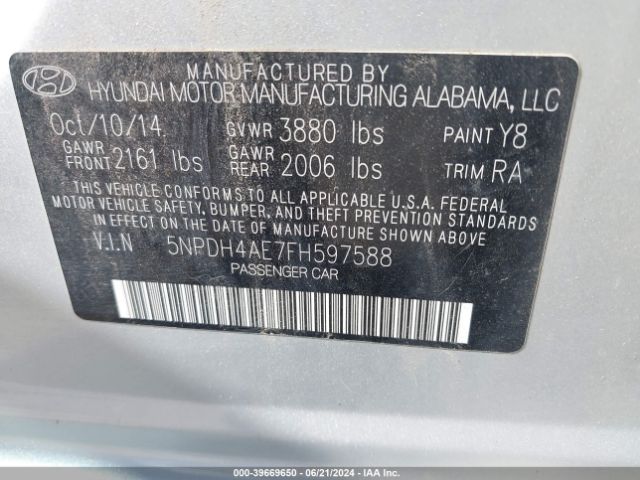 Photo 8 VIN: 5NPDH4AE7FH597588 - HYUNDAI ELANTRA 