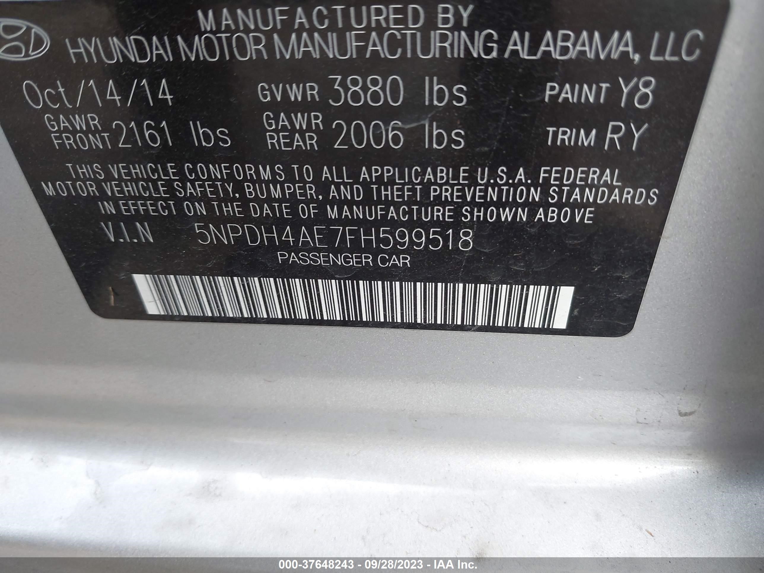 Photo 8 VIN: 5NPDH4AE7FH599518 - HYUNDAI ELANTRA 