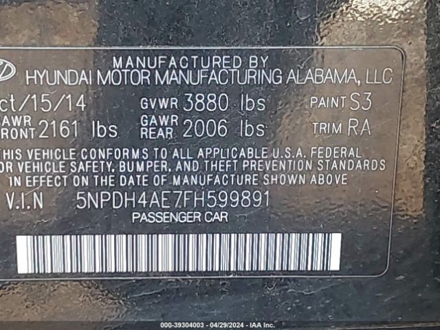 Photo 8 VIN: 5NPDH4AE7FH599891 - HYUNDAI ELANTRA 