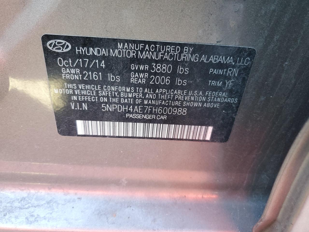 Photo 11 VIN: 5NPDH4AE7FH600988 - HYUNDAI ELANTRA 